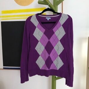 Izod purple argyle sweater cotton size L preppy